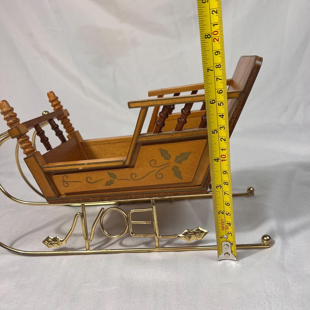 Vintage Wooden Christmas Sleigh Decor Brass NOEL Runner Holly Farmhouse Holiday - Picture 9 of 10